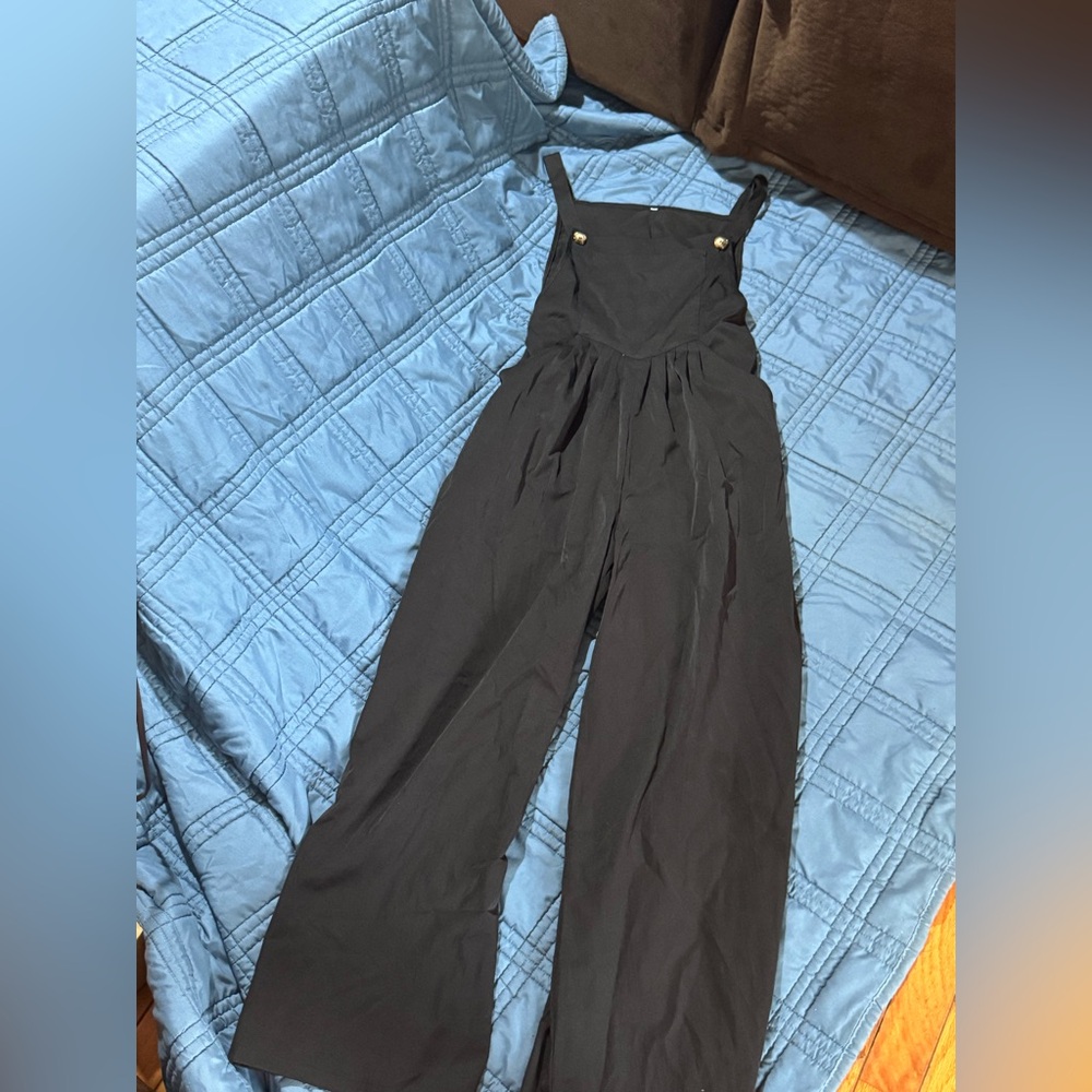 Black Overalls with Brown Buttons